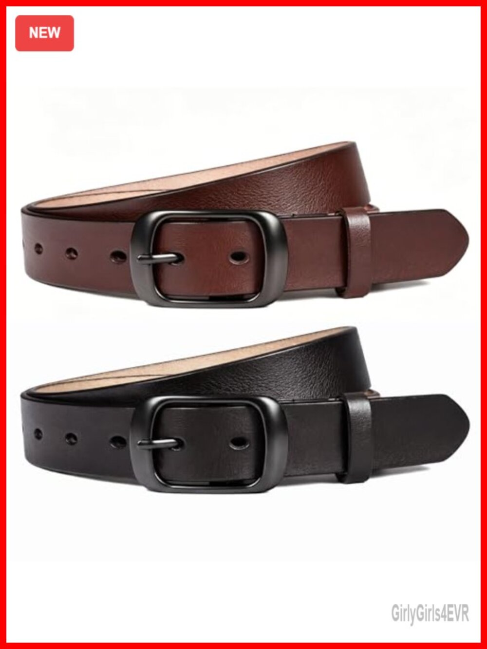 Genuine Leather Belts for Women 2-Pack Classic Pin Buckle